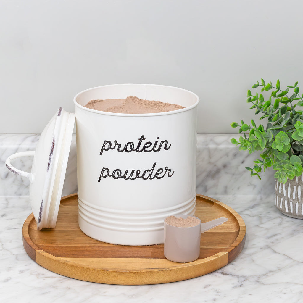 White Enamelware Protein Powder Canister - sh2067ah1