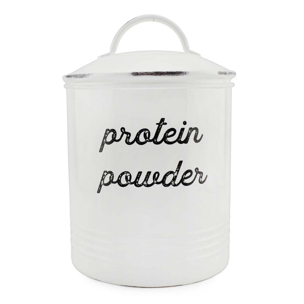 White Enamelware Protein Powder Canister (Case of 8) - 8X_SH_2067_CASE