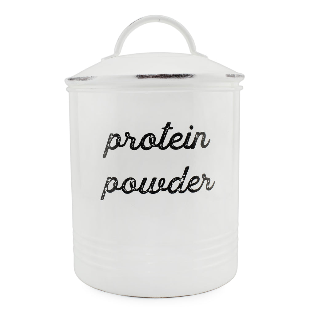 White Enamelware Protein Powder Canister - sh2067ah1