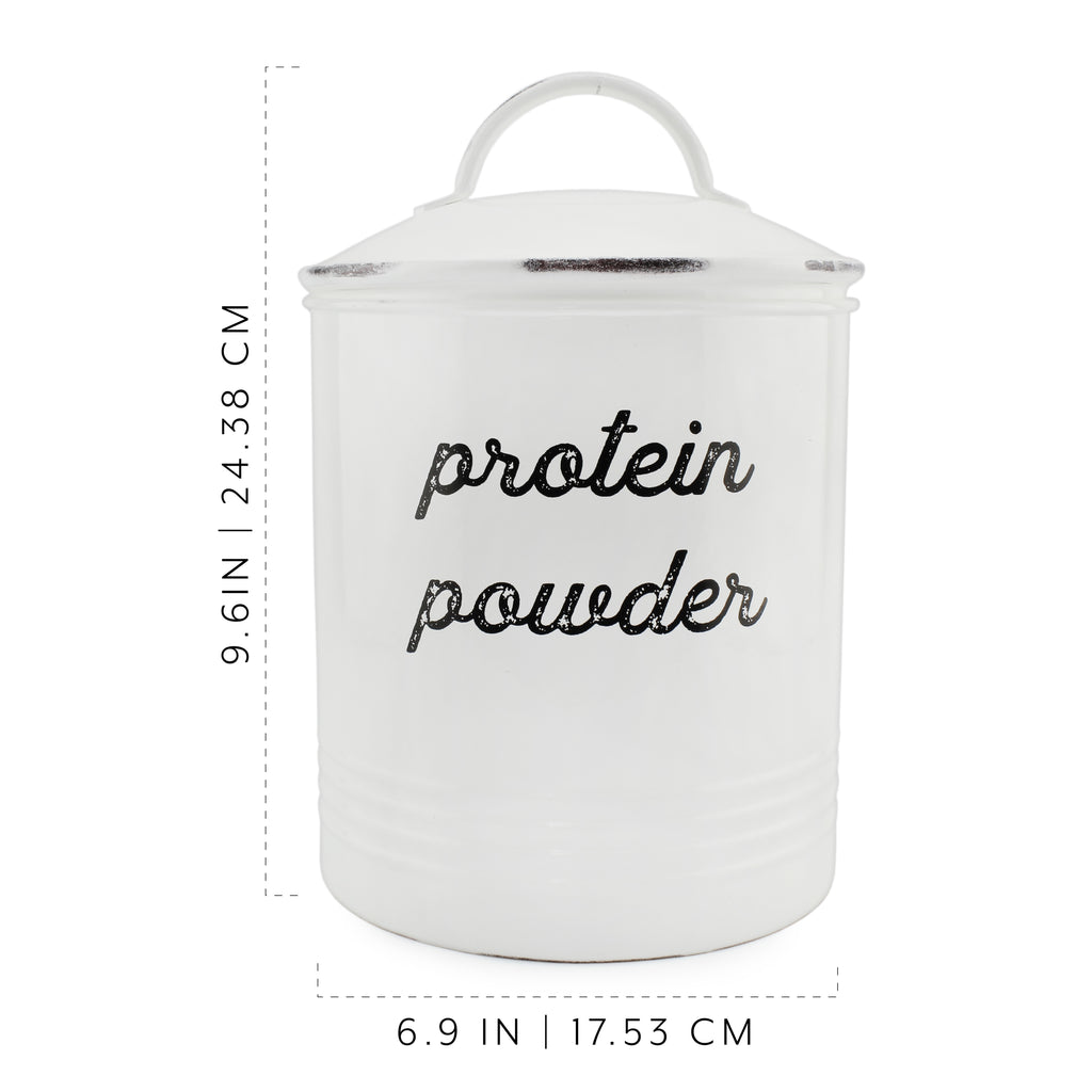 White Enamelware Protein Powder Canister - sh2067ah1