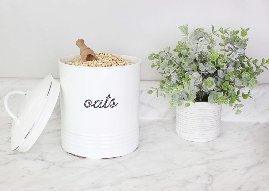 Enamelware White Oatmeal Canister (Case of 8) - 8X_SH_2068_CASE