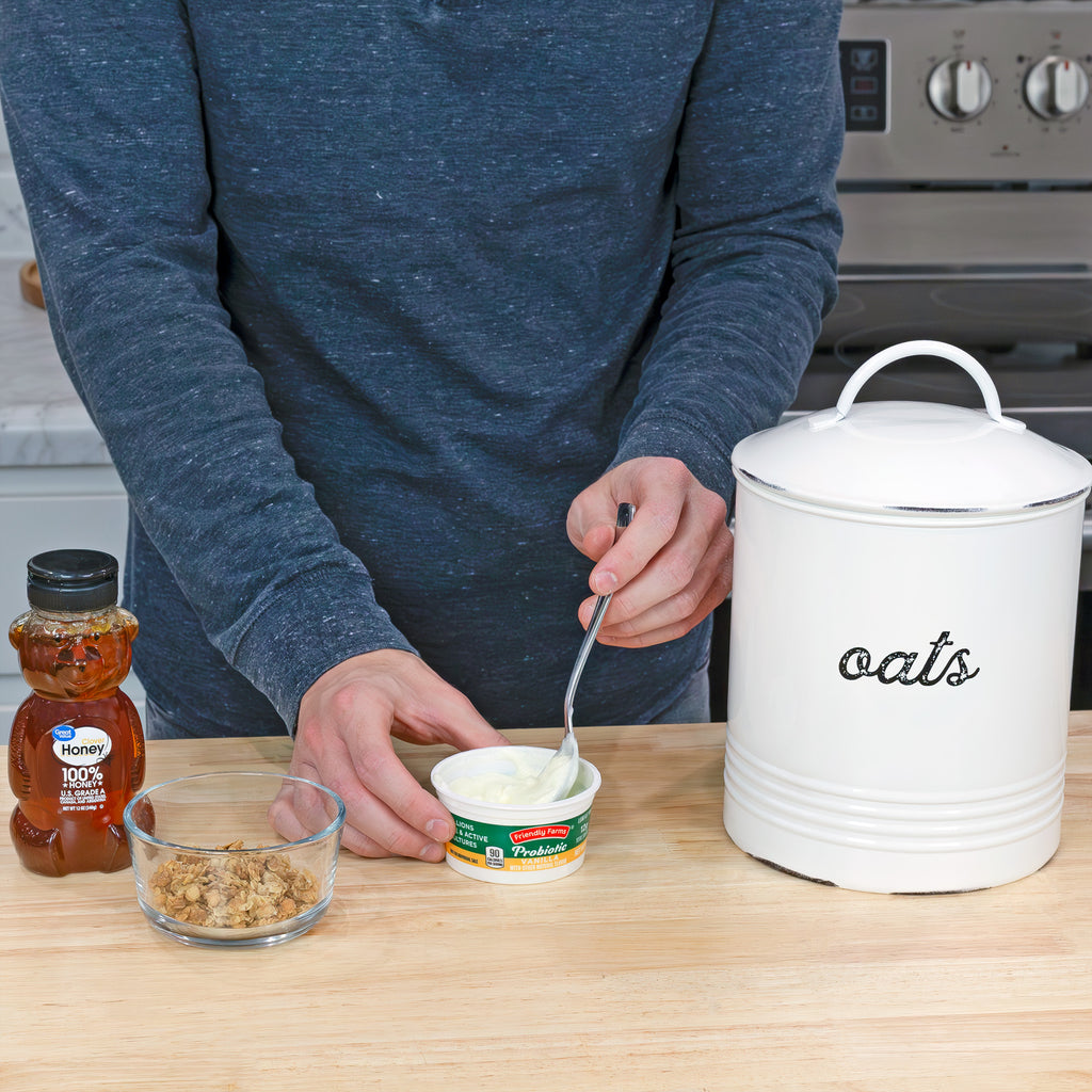 Enamelware White Oatmeal Canister - sh2068ah1