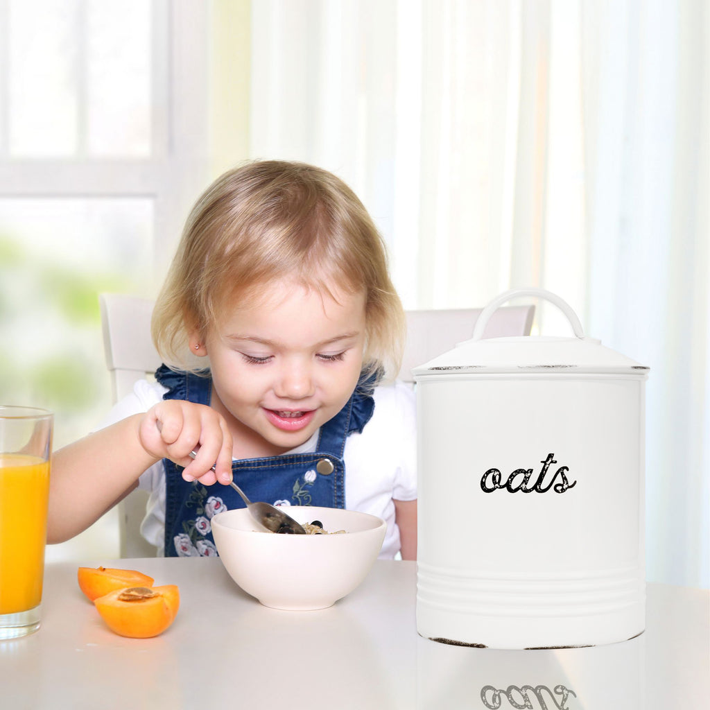 Enamelware White Oatmeal Canister - sh2068ah1