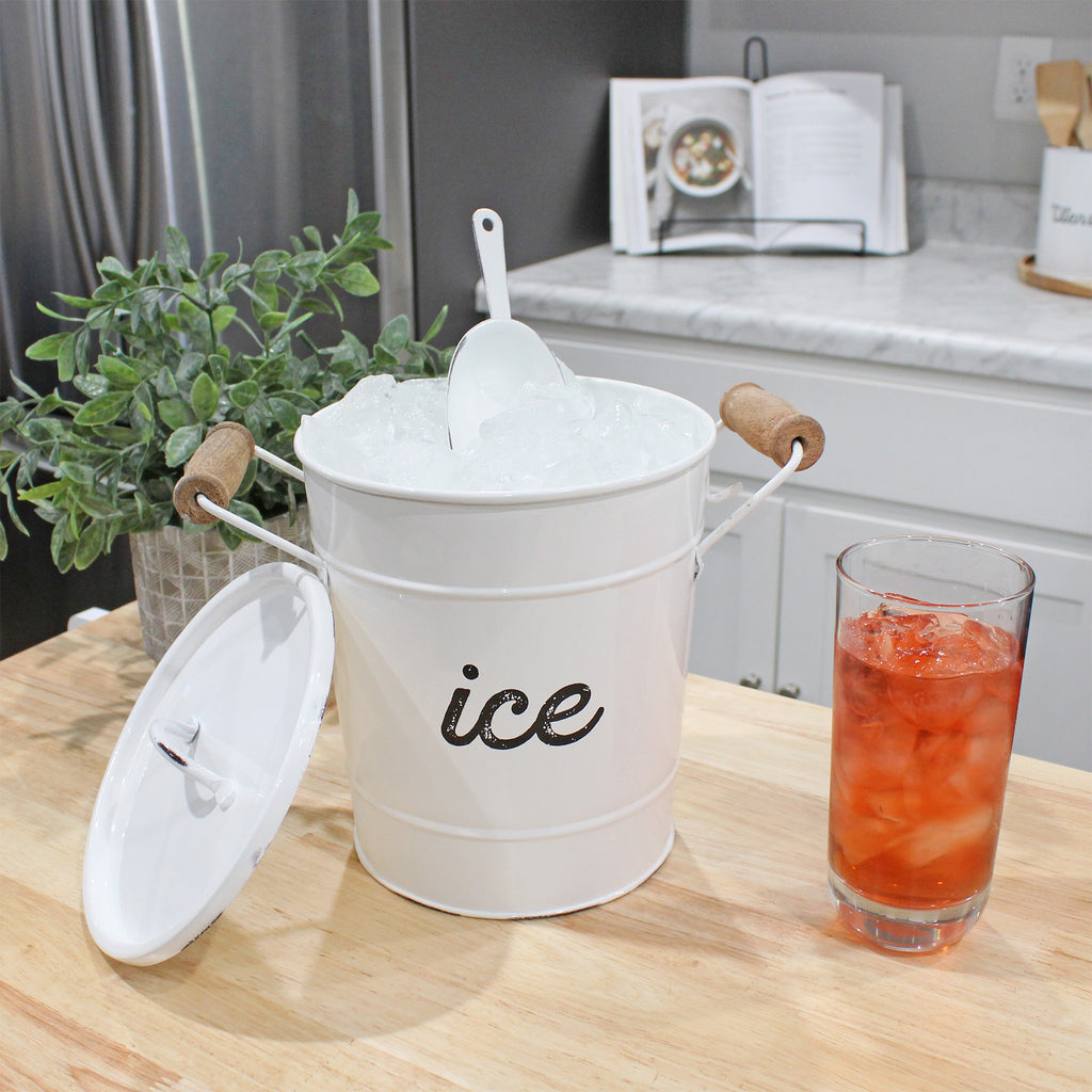 Rustic Enamelware Ice Bucket (Distressed White) - sh2025ah1