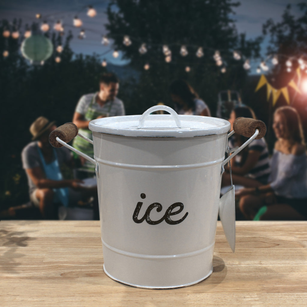 Rustic Enamelware Ice Bucket (Distressed White) - sh2025ah1