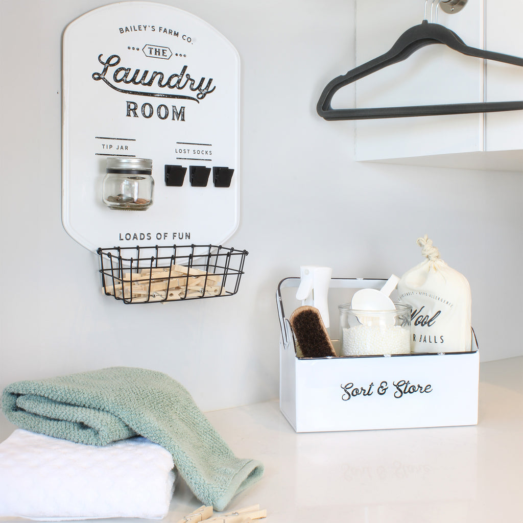 White Enamelware Sort & Store Caddy with Handle - sh2089ah1