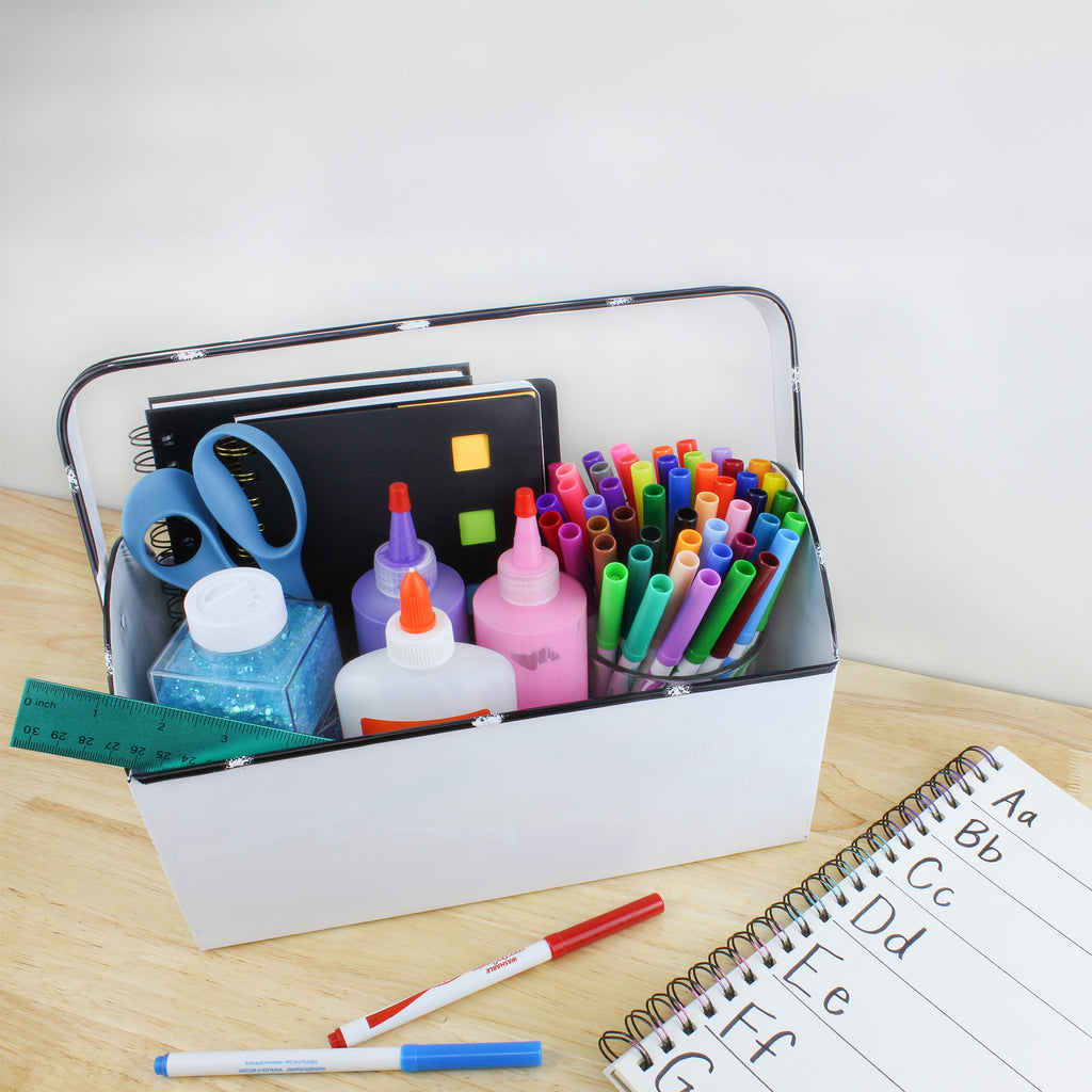 White Enamelware Sort & Store Caddy with Handle - sh2089ah1