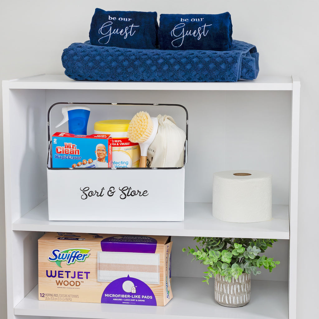 White Enamelware Sort & Store Caddy with Handle - sh2089ah1