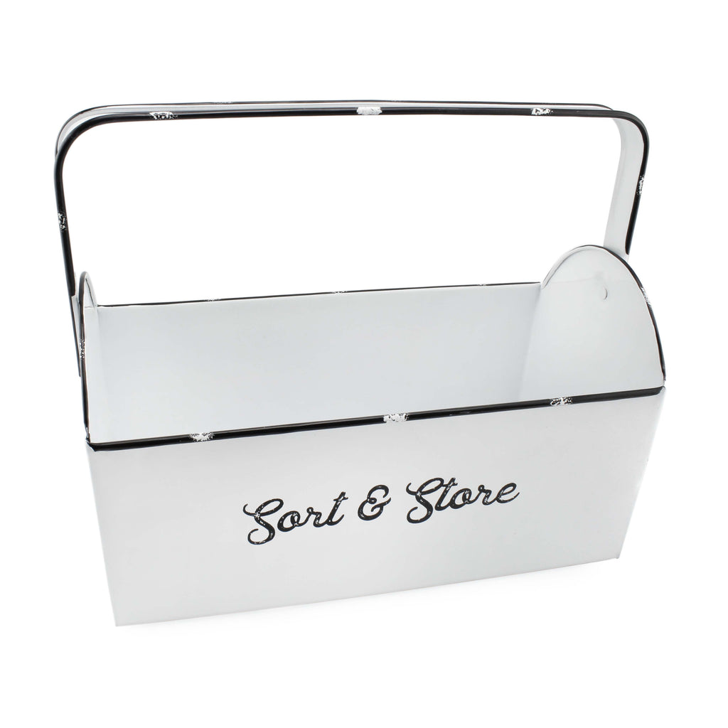 Enamelware Rustic Caddy with Handle (White, Case of 9) - SH_2089_CASE