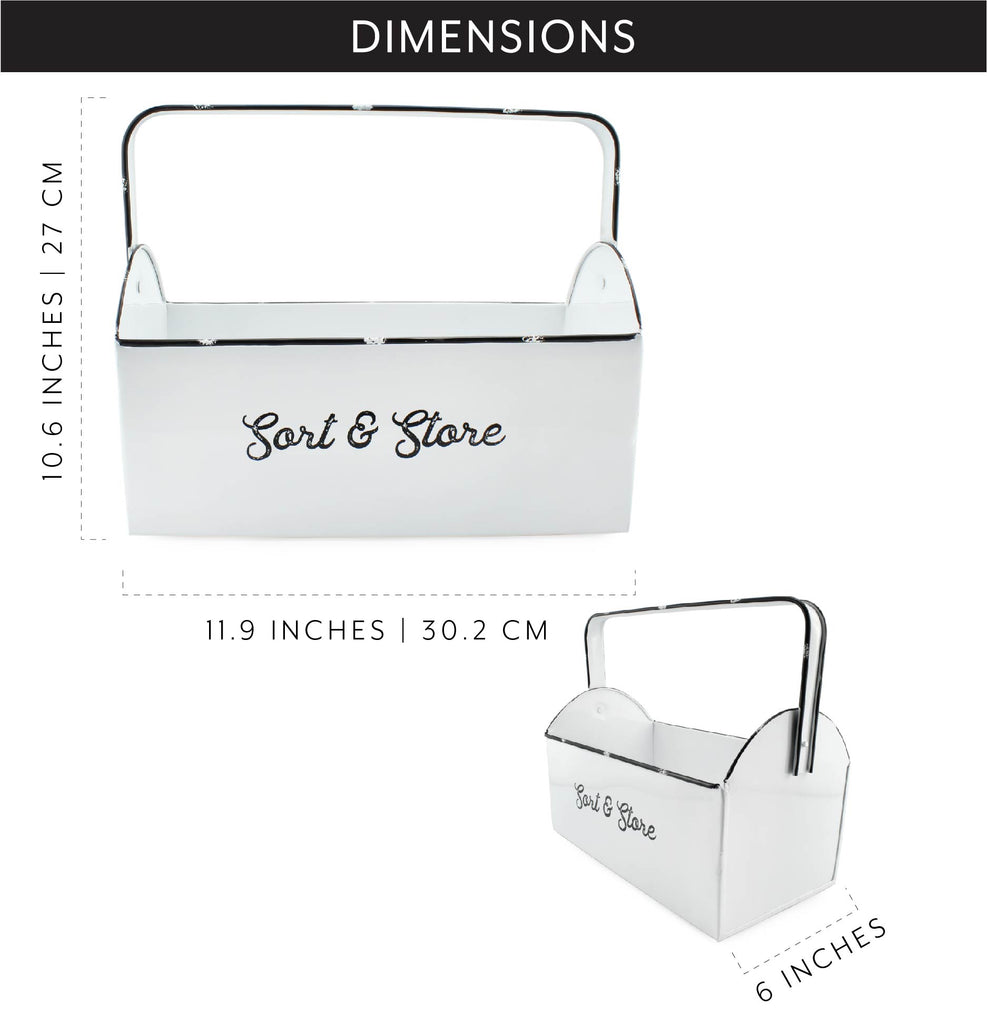 Enamelware Rustic Caddy with Handle (White, Case of 9) - SH_2089_CASE