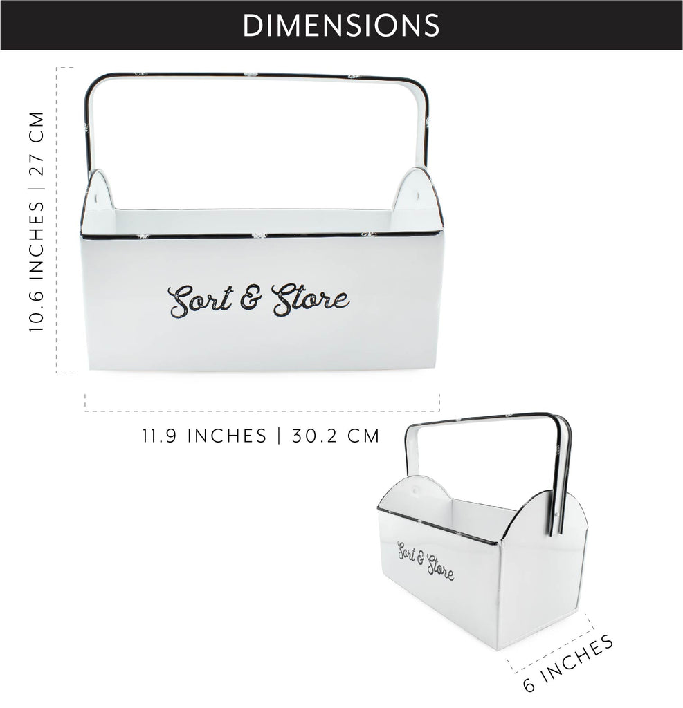 Enamelware Rustic Caddy with Handle (White, Case of 9) - 9X_SH_2089_CASE