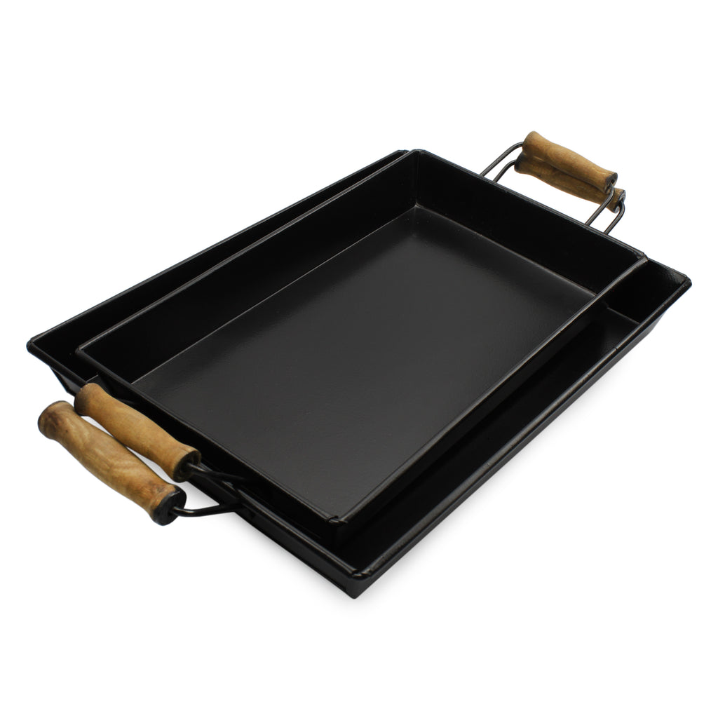 Enamelware Rustic Trays (Set of 2, Small & Medium, Black) - sh2107ah1