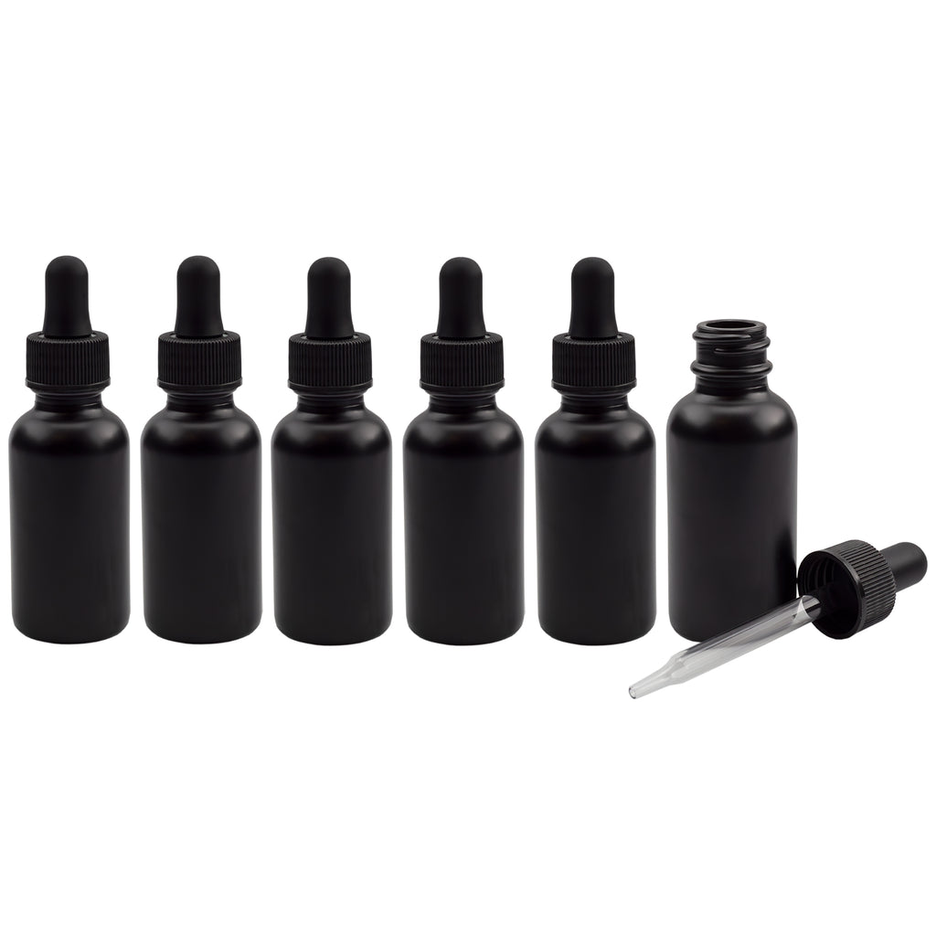 1oz Black Coated Glass UV Resistant Eye Dropper Bottles (6 pack) - sh1221cb0