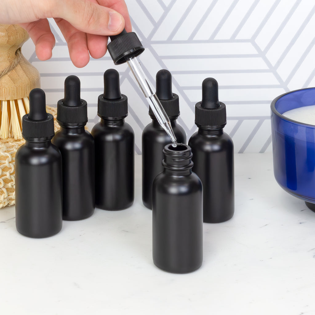 1oz Black Coated Glass UV Resistant Eye Dropper Bottles (6 pack) - sh1221cb0