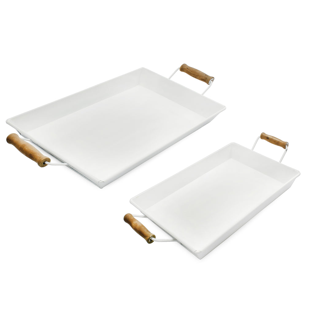 Enamelware Rustic Trays (Set of 2, Small & Medium, White) - sh2115ah1