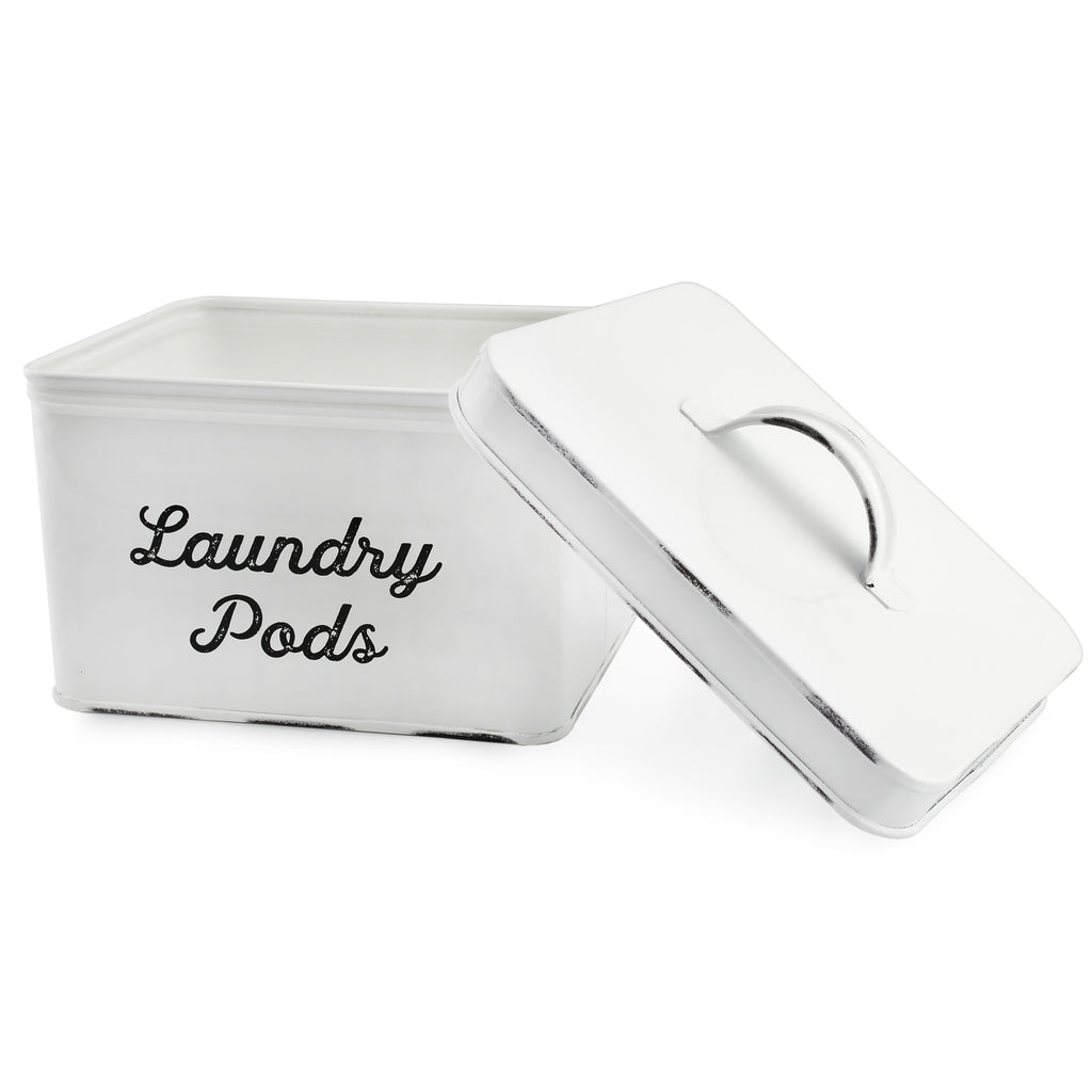 Enamelware Laundry Pod Holder; Rustic White Laundry Pod Storage Container (Case of 18) - SH_2126_CASE