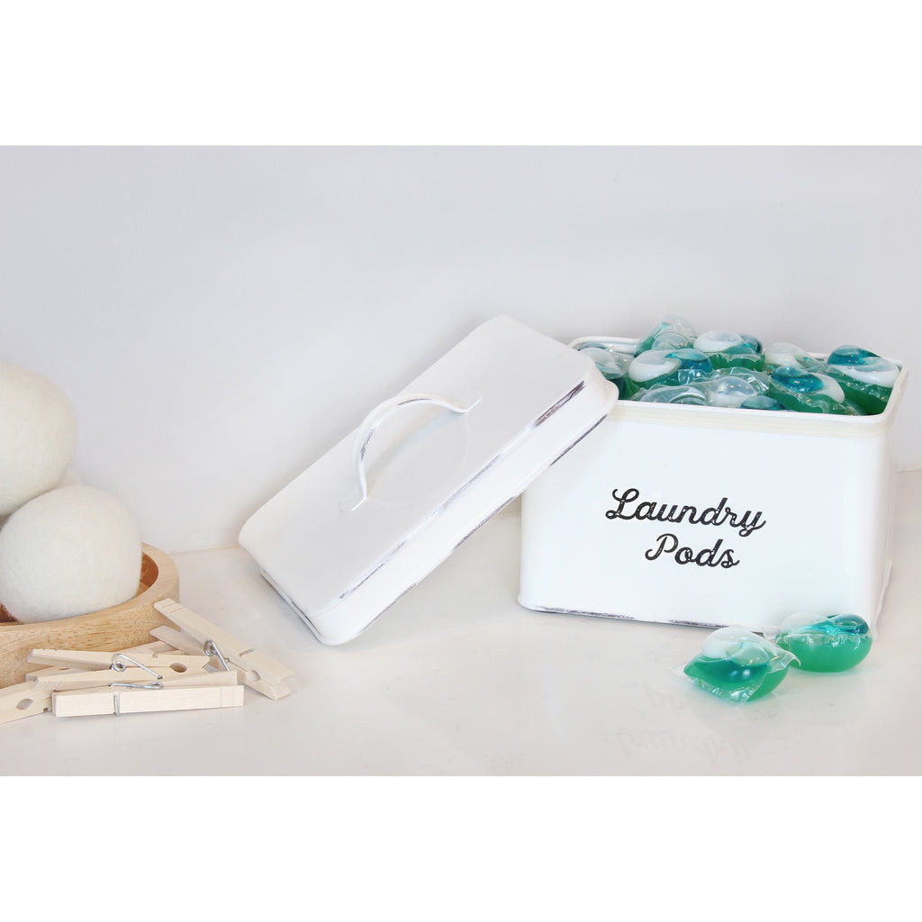 Enamelware Laundry Pod Holder; Rustic White Laundry Pod Storage Container (Case of 18) - 18X_SH_2126_CASE