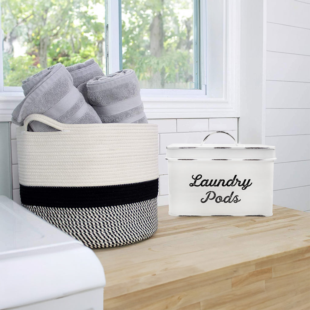 White Enamelware Laundry Pod Holder - sh2126ah1