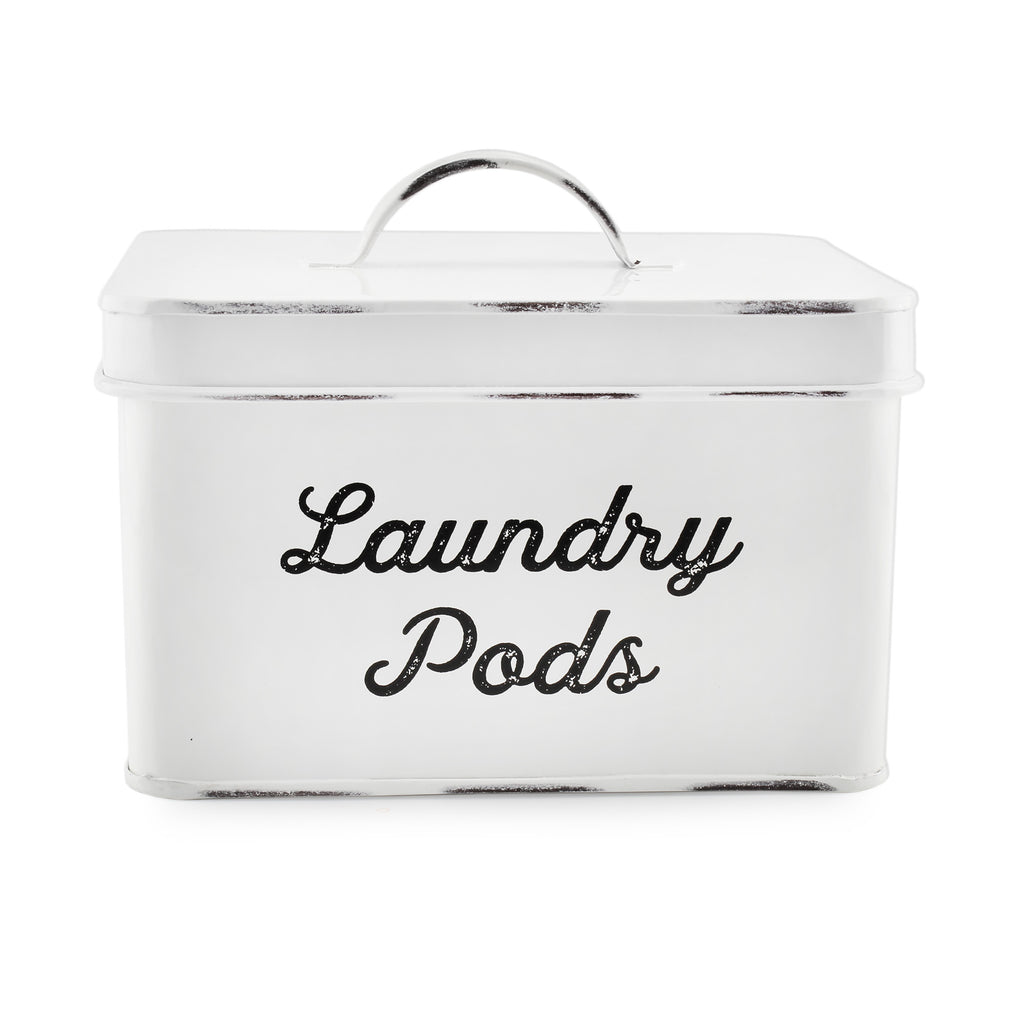 Enamelware Laundry Pod Holder; Rustic White Laundry Pod Storage Container (Case of 18) - 18X_SH_2126_CASE