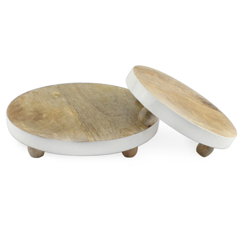 Farmhouse Round Wooden Risers (Set of 2, White Trim) - sh2125ah1a