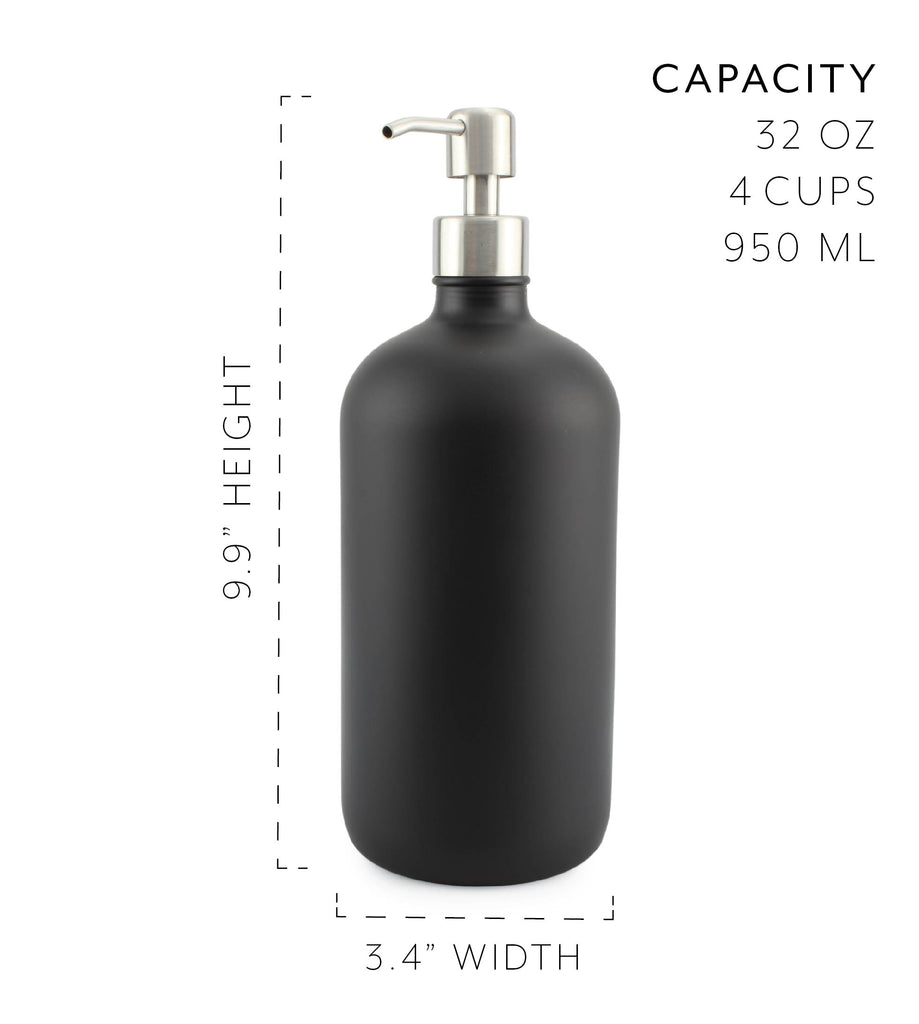 32oz Black Glass Pump Bottles w/ Stainless Steel Pumps (Case of 24) - 12X_SH_2147_CASE