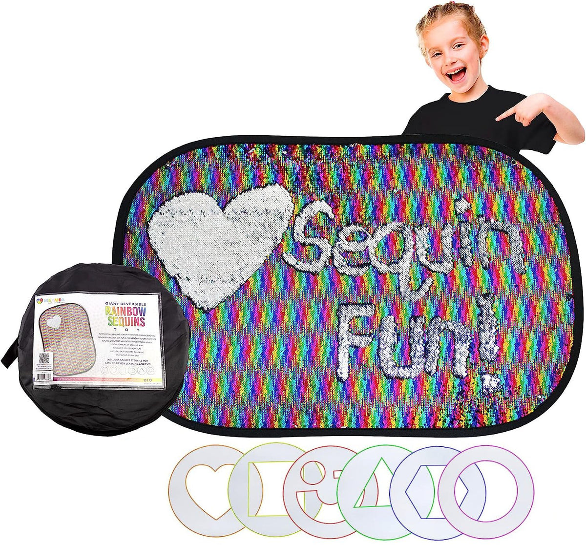 Meavia Reversible Sequins Wall Sensory Fun Toy W/ Shape Stencils ...