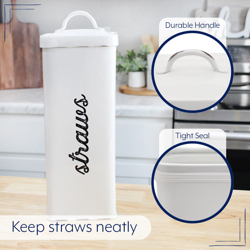 Farmhouse Enamelware Straw Holder (White, Case of 18) - 18X_SH_2169_CASE