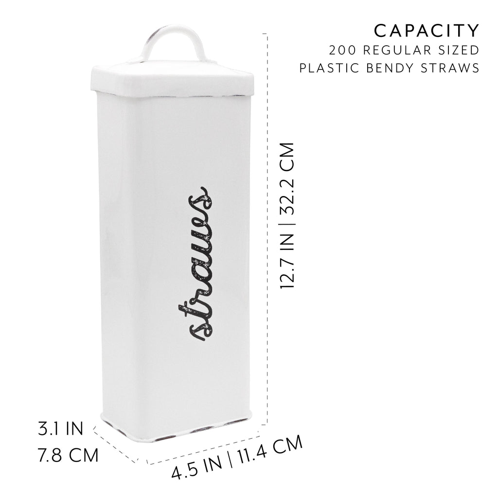 Farmhouse Enamelware Straw Holder (White) - sh2169ah1