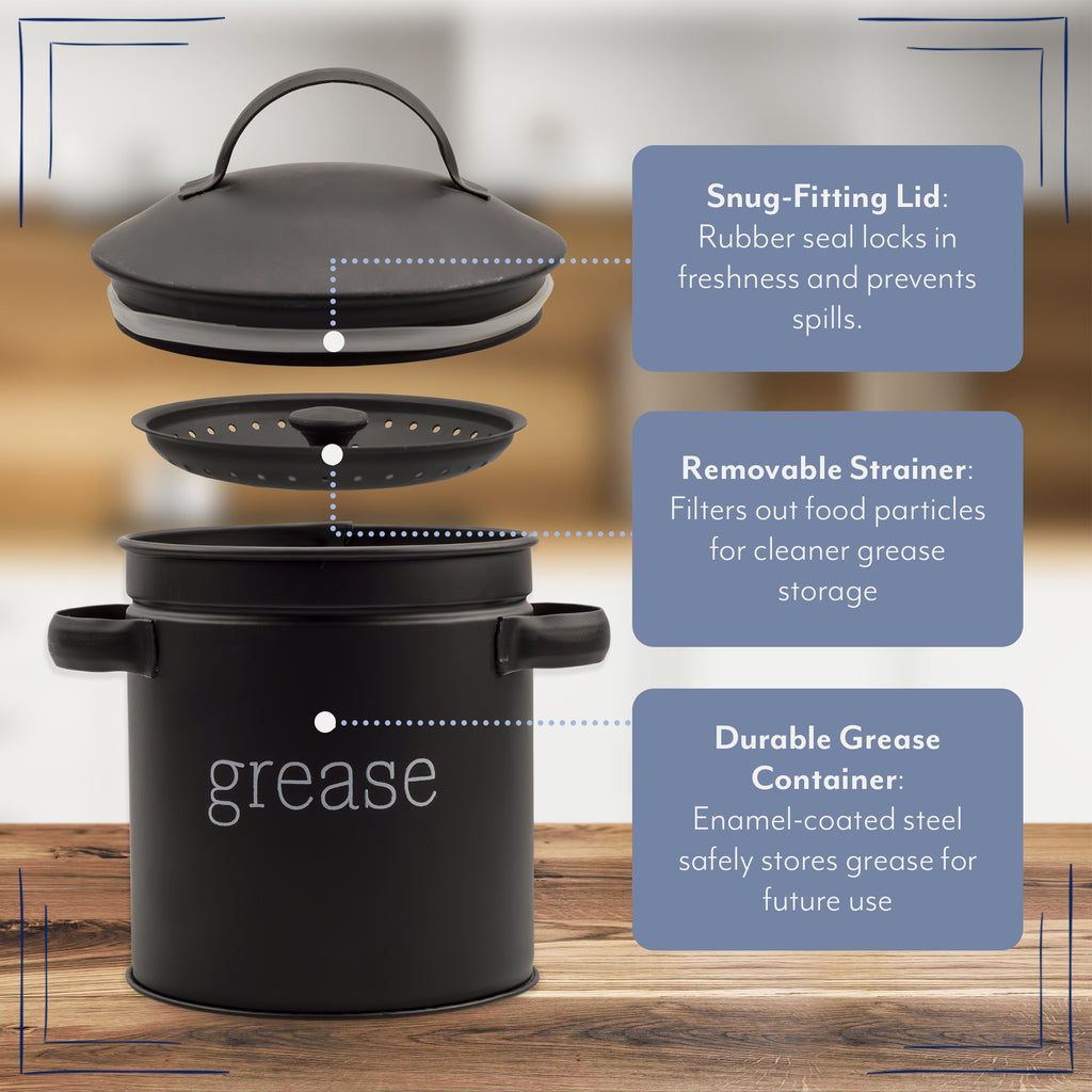 Black Enamelware Grease Container - sh2204ah1