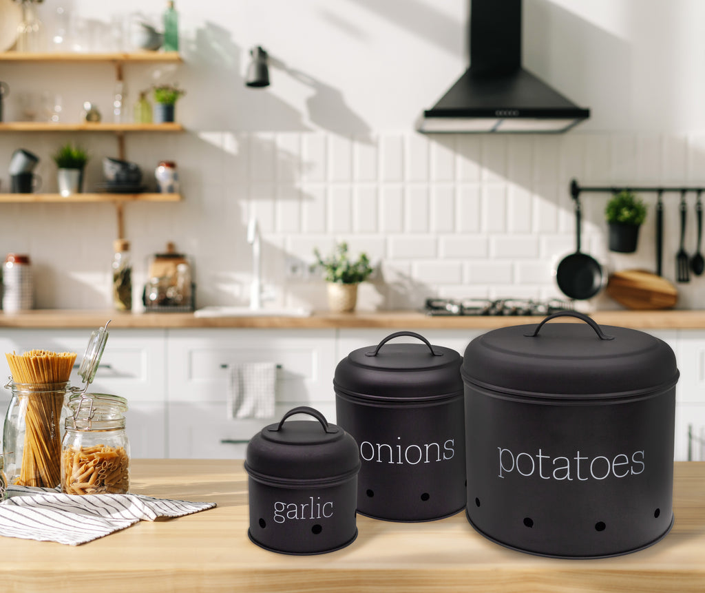 Potatoes, Onions and Garlic Canister Set (Black, Case of 4) - SH_2205_CASE