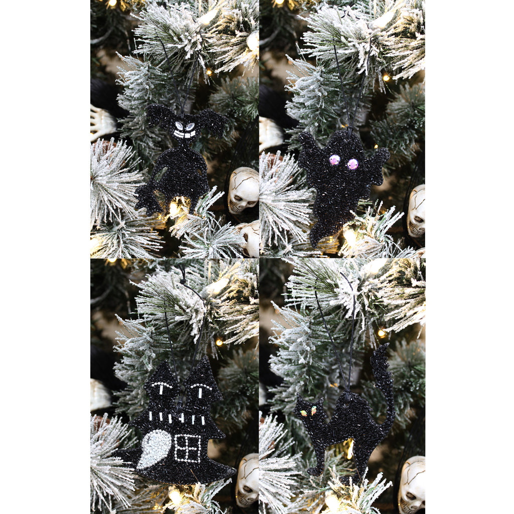 Beaded Hanging Halloween Ornaments (Set of 5, Black) - sh2229Dcr0