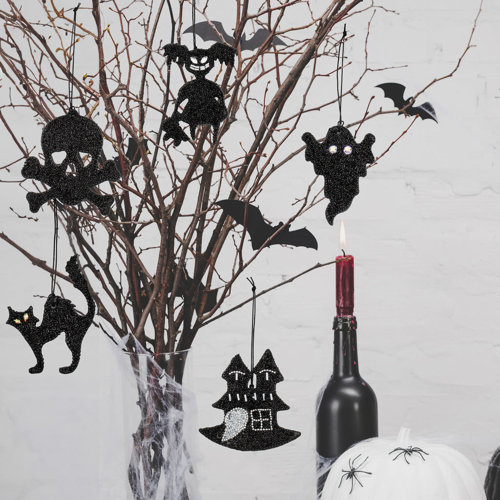 Beaded Hanging Halloween Ornaments (Set of 5, Black) - sh2229Dcr0