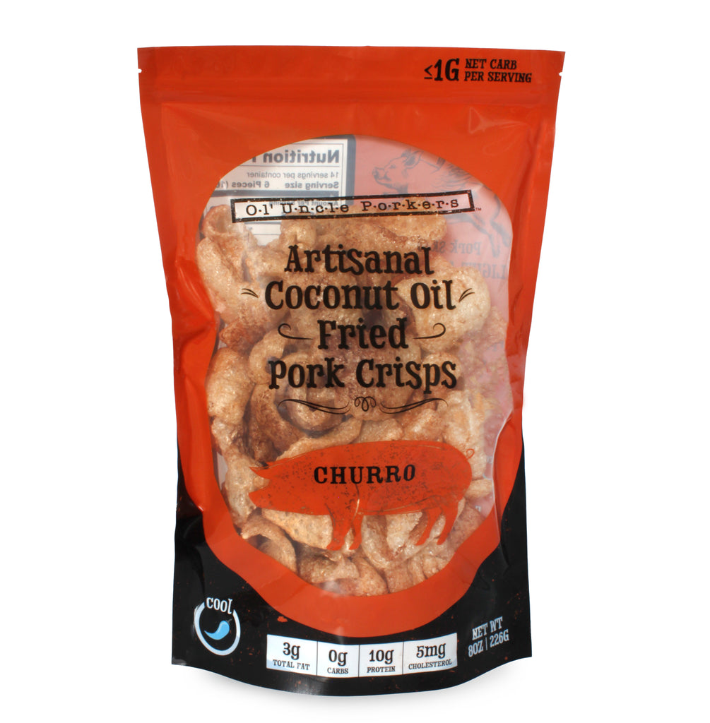 Keto-Friendly Churro Pork Rinds (Cinnamon Churro, 8oz Bag) - OUPKit012