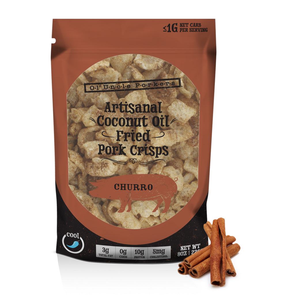 Keto-Friendly Churro Pork Rinds (Cinnamon Churro, 8oz Bag) - OUPKit012
