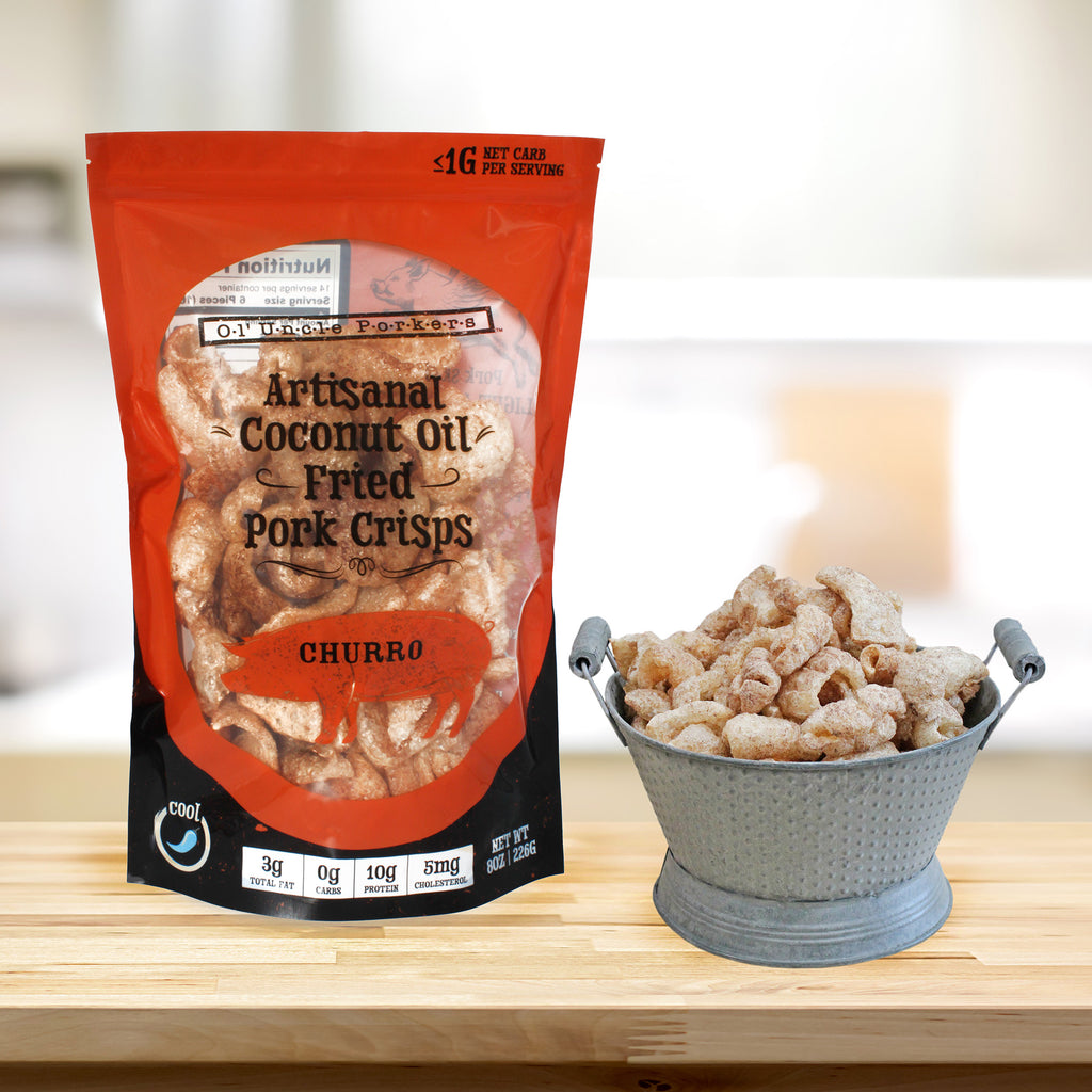 Keto-Friendly Churro Pork Rinds (Cinnamon Churro, 8oz Bag) - OUPKit012