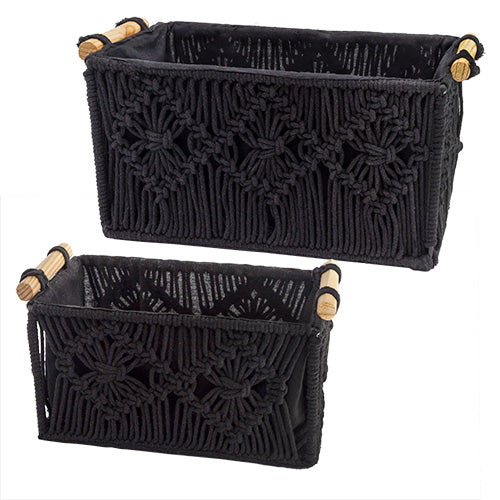 Boho Farmhouse Macrame Baskets (Set of 2, Black) - sh2233ah1