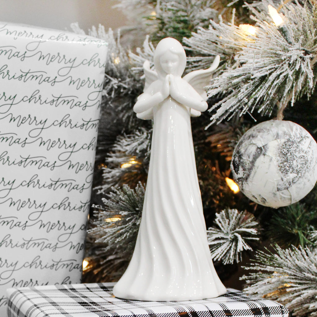 Ceramic Praying Angel Figurine (White) - sh2236ah1