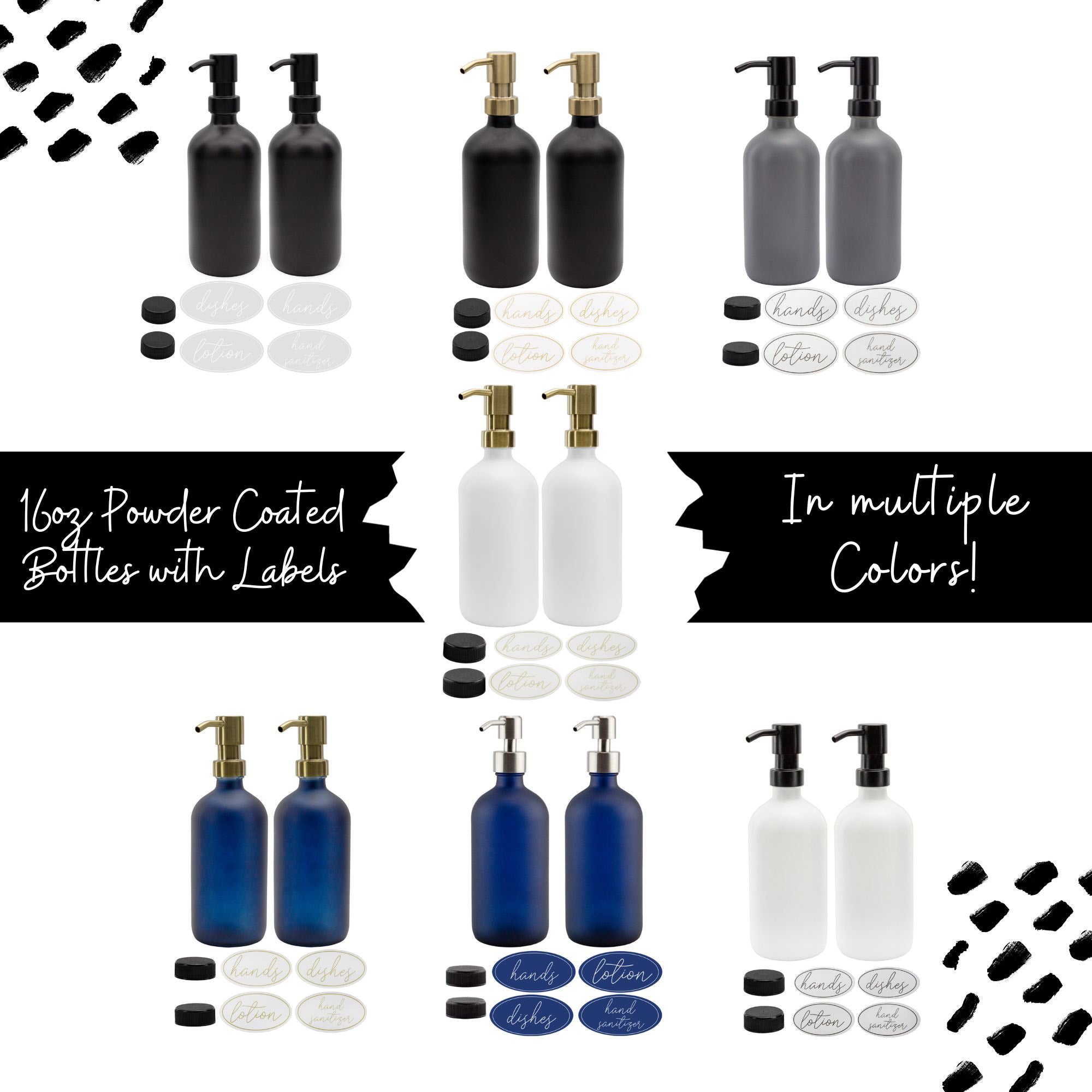 Cornucopia Brands- 16oz Glass Bottles With Black Pumps, Caps And