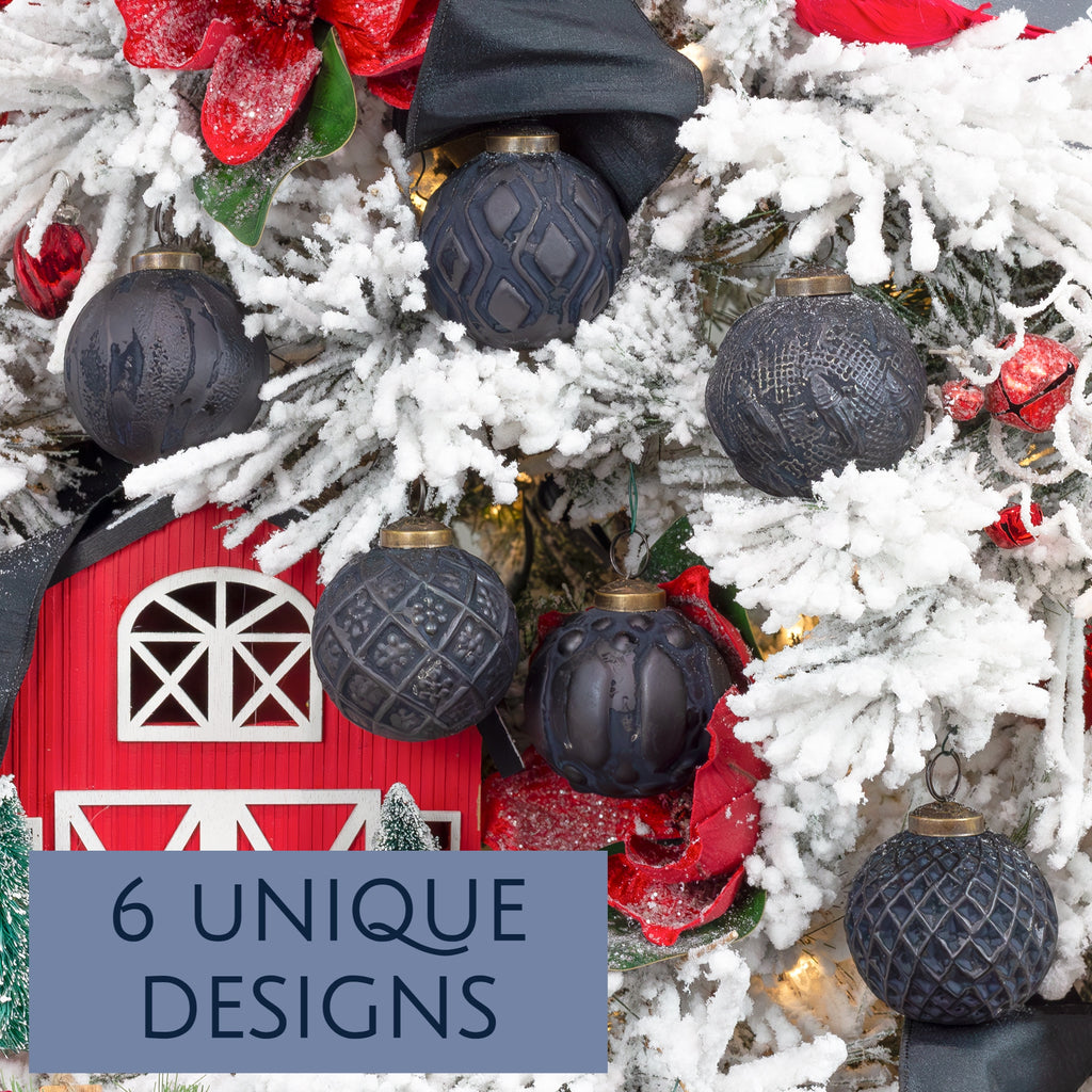 Black Matte Metal Distressed Ball Christmas Ornaments (set of 6) - sh2262ah1