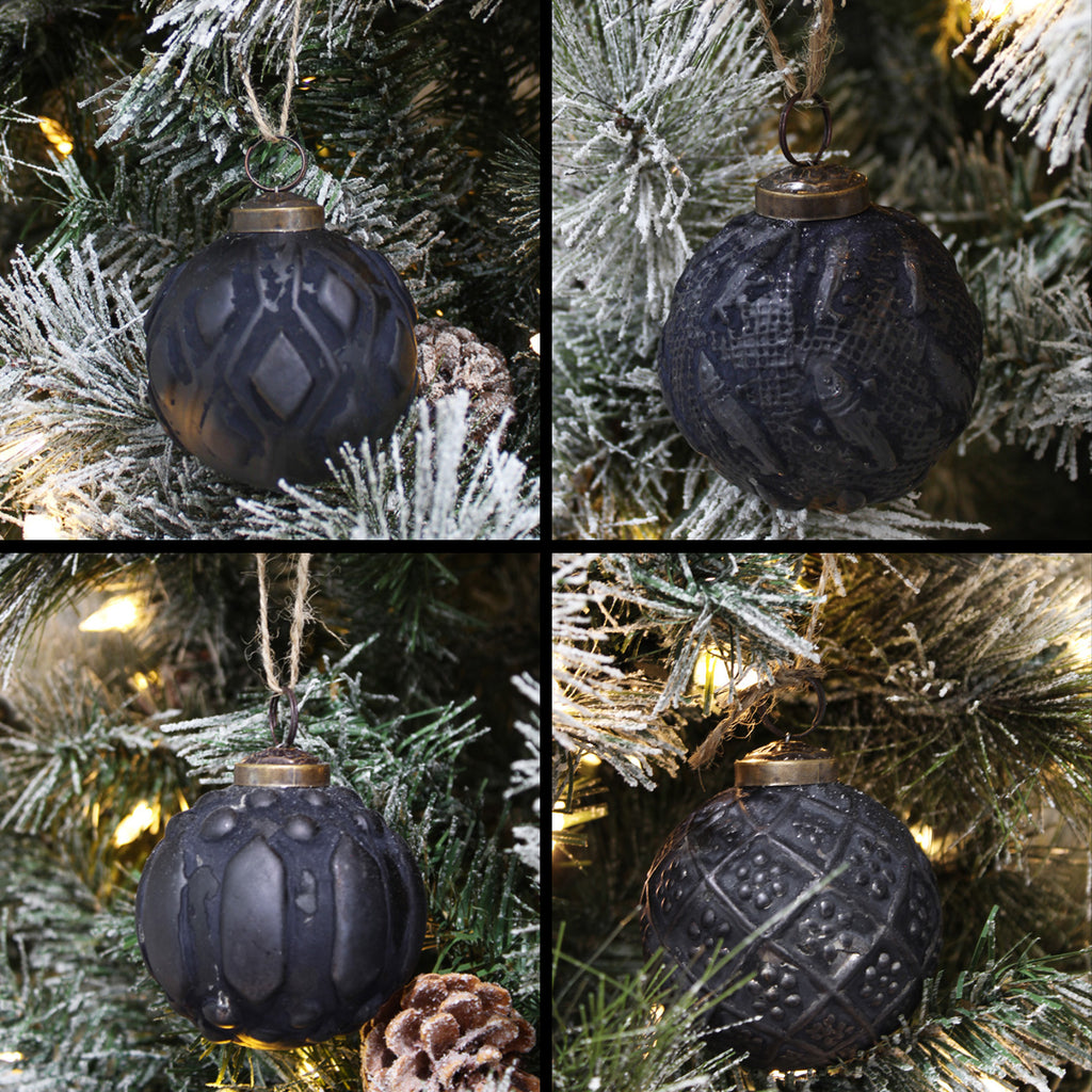 Black Matte Metal Distressed Ball Christmas Ornaments (set of 6) - sh2262ah1