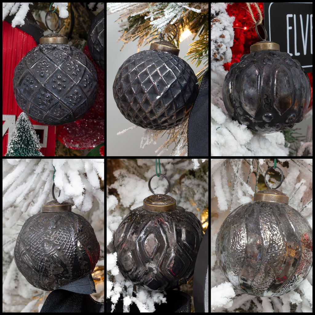 Farmhouse Christmas Ball Ornaments (Set of 6, Charcoal) - sh2263ah1