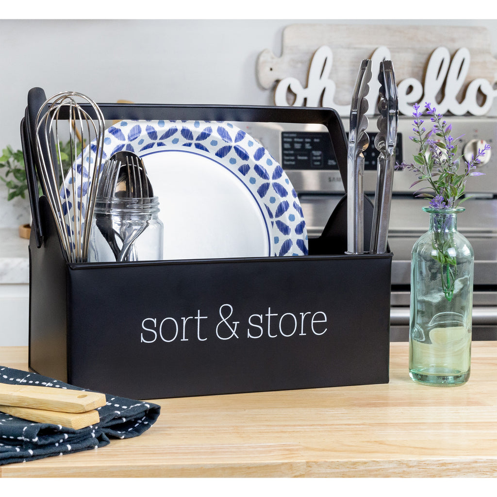Enamelware 4 Compartment Caddy with Handle - VarSortStore