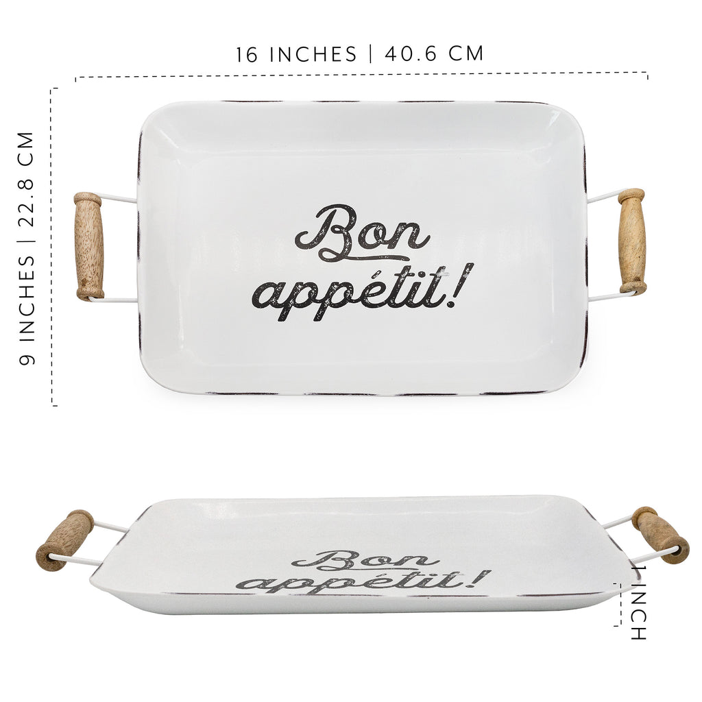 Enamelware Bon Appetit Tray (White, Case of 10) - 10X_SH_2231_CASE