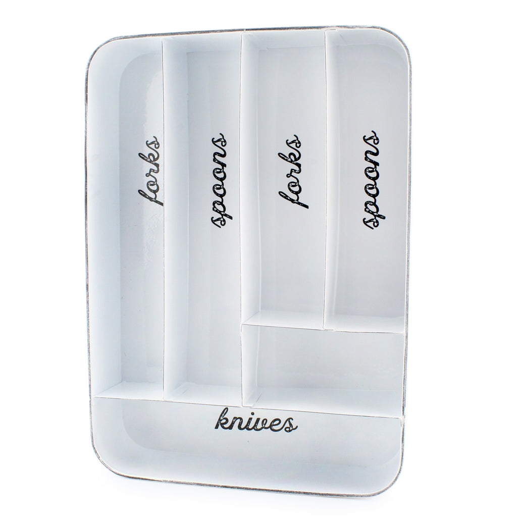 Farmhouse Enamelware Silverware Organizer (White, Case of 8) - 8X_SH_2234_CASE