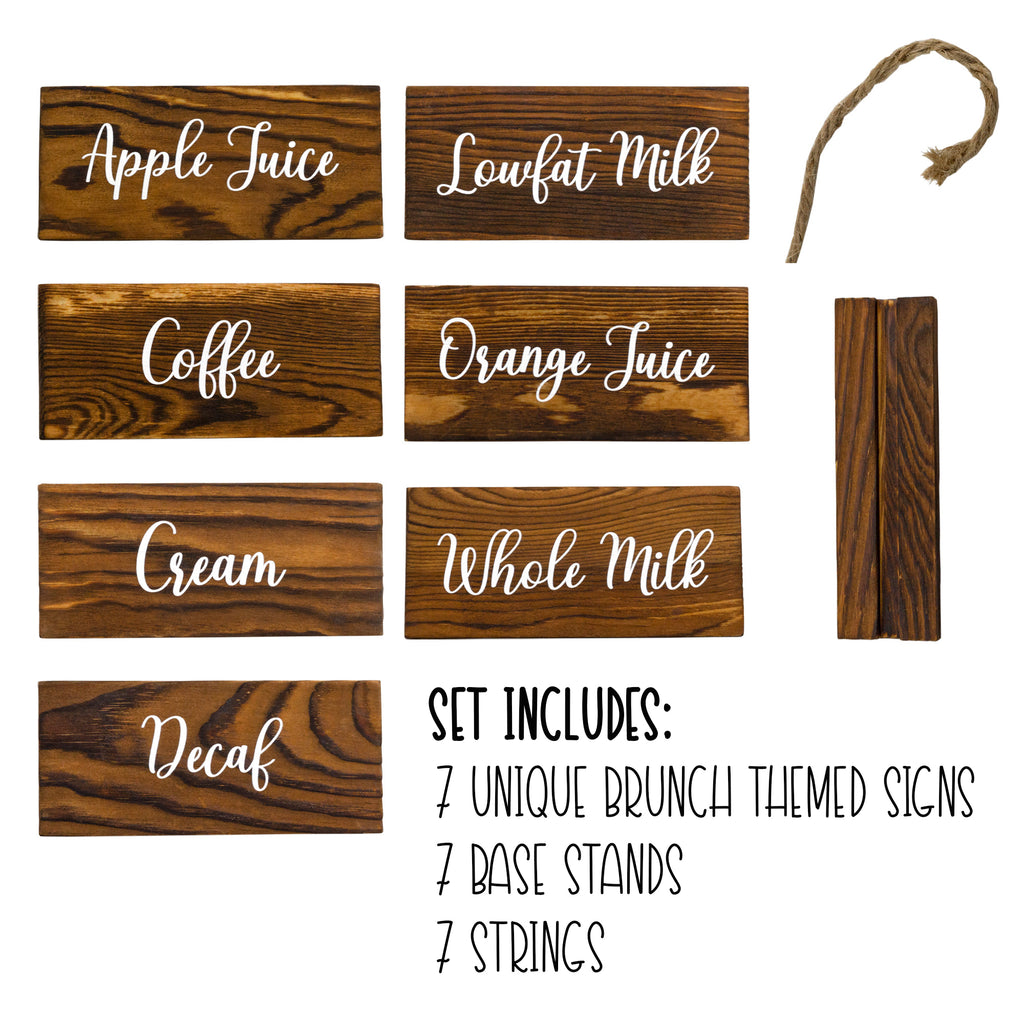 Rustic Wood Beverage Sign Set (7-Sign Brunch Set) - sh2256dar0