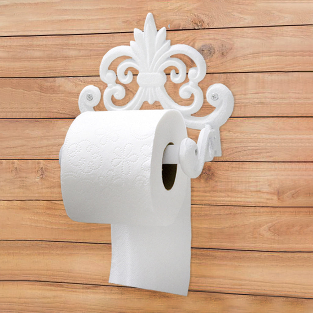 Farmhouse Cast Iron Toilet Paper Holder (Powder Coated White) - sh2293ah1