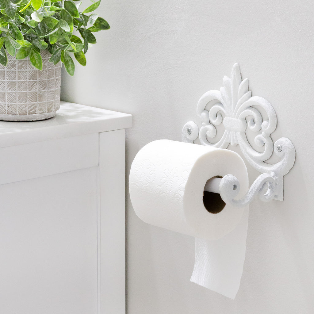 Farmhouse Cast Iron Toilet Paper Holder (Powder Coated White) - sh2293ah1