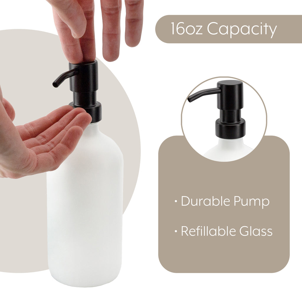 16oz Glass Pump Bottles (White w/ Black, Case 40 Bottles) - 20X_SH_2307_CASE