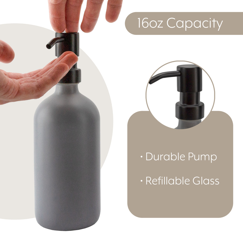 16oz Glass Pump Bottles (Gray w/ Black, Case of 40) - 20X_SH_2308_CASE