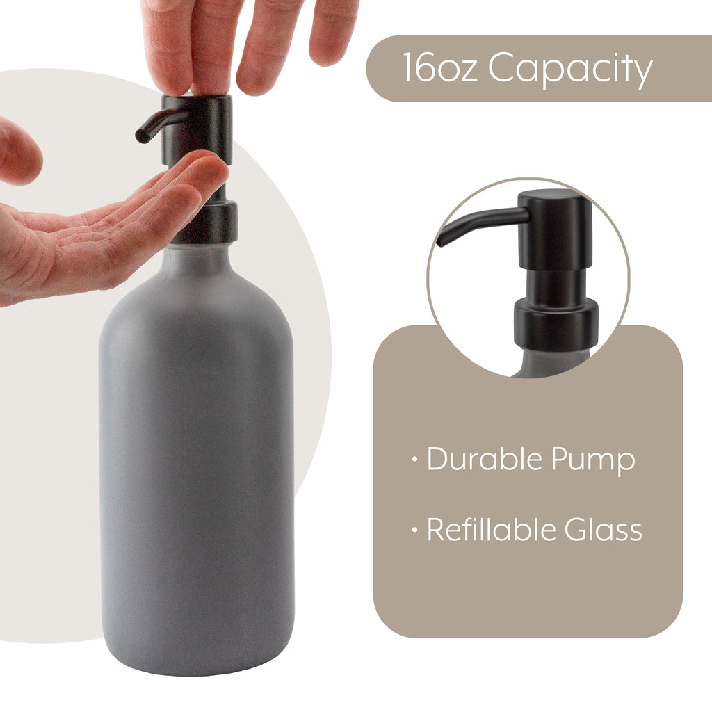 16oz Glass Pump Bottles (Gray w/ Black, Case of 20) - SH_2308_CASE
